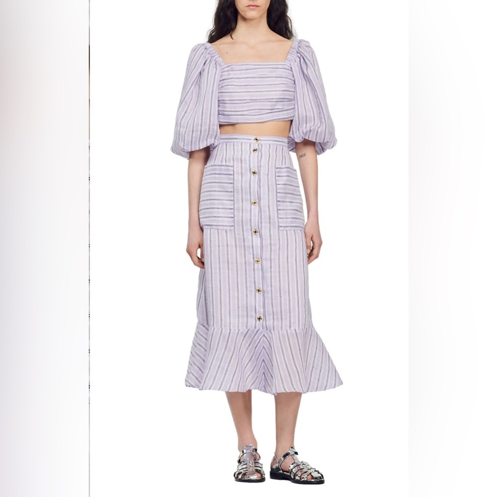 Sandro Striped Midi Linen Skirt/ Size EU 36/US 4